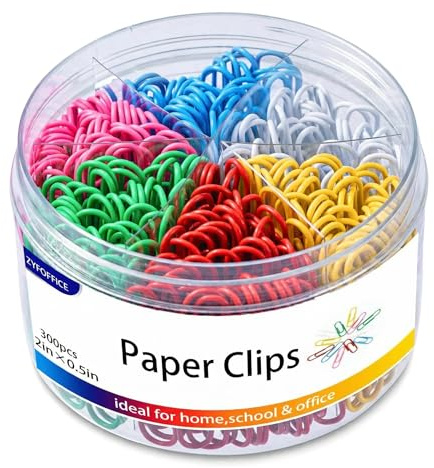 ZYFOFFICE 300PCS Colored Jumbo Paper Clips 2 Inch(50mm), Vinyl Coated Rust Proof Large Paperclips with Storage Box for Office School Home Document Organizing