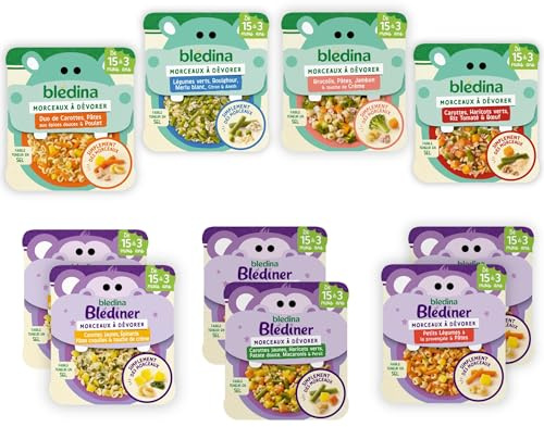 Blédina - Morceaux à Dévorer - 10 petits plats pour bébé - Repas midi et soir - Dès 15 Mois - 7 recettes - Pack de 10 (L'emballage peut varier)