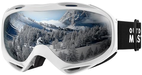 OutdoorMaster OTG Skibrille - Überbrille Ski-/Snowboardbrille für Männer, Frauen & Jugendliche - 100% UV-Schutz (Weißer Rahmen + VLT 10% Silber Linse)