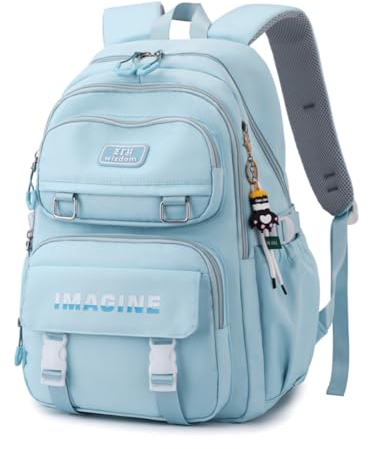 Tanou Sac a Dos Fille Adolescent, Grande Capacité Sac d'école Cartable Fille de 9 à 16 Ans, Nylon Résistant à l'eau Sacs Scolaires Filles pour Ecole Voyage, Bleu