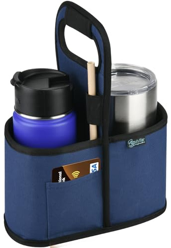 Beautyflier Drink Carrier with Handle for Delivery Reusable Insulated Coffee Cup Carrier Portable Cup Holder with Handle Organizer Tote Bag for Hot & Cold Drinks (2 Cup, Blue)
