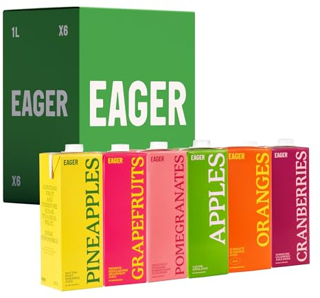 Eager Fruit Juice Mixed Pack (Apple, Orange, Pomegranate, Cranberry, Grapefruit, Pineapple), 1 Litre (Pack of 6)