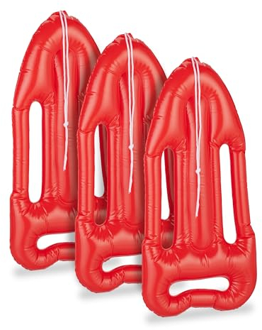 Relaxdays Salvagente Gonfiabile Bagnino, 3 Tavolette Galleggianti, Corda di Salvataggio, Feste Adulti e Bambini, Rosso