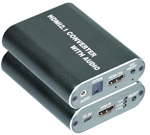 Bytecc 8K HDMI Audio Extractor,Audio Extractor with HDMI 2.1 Audio Output Supports LPCM 2CH,HDCP 2.3,Dolby TrueHD, Dolby Atmos(Black 8k HDMI 1 in 1)