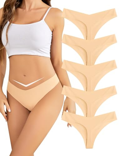 Voenxe Stringtrosor Dam, String Trosor UnderkläDer Flerpack,Seamless Thong | 5 Pack LåGmidjade Women Underwear Brazilian Stringtrosa,SöMlöSa Tanga Damtrosor,Invisible Trosa, Soft Osynliga Sport Trosor