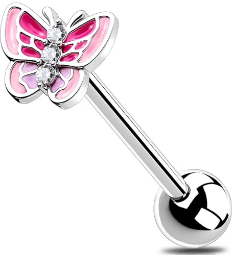 Melighting Piercing de langue papillon 14 g en acier inoxydable pour femme