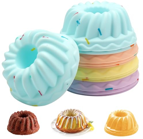12 Pezzi Stampi Silicone Dolci, Stampo Muffin Silicone Riutilizzabile, Disponibile in 4 Colori Stampo per Budino, Stampo Ciambelline, Stampi in Silicone per Torte, Dessert, Cioccolatini, Gelatine