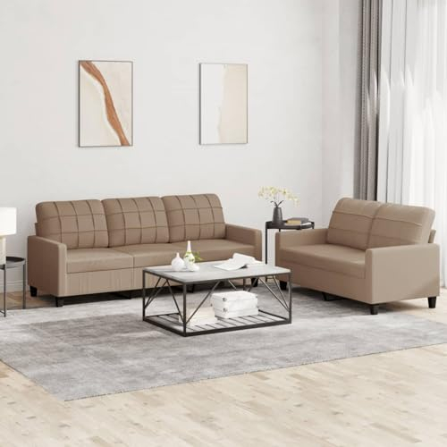 Gecheer 2-TLG.Sofagarnitur Couch Sofa Set Polstergarnitur Loungesofa Polstersofa Sofa Couchgarnitur Sitzmöbel Wohnzimmersofa Sessel Couch Designsofa Gartensofa mit Kissen Cappuccino-Braun Kunstleder