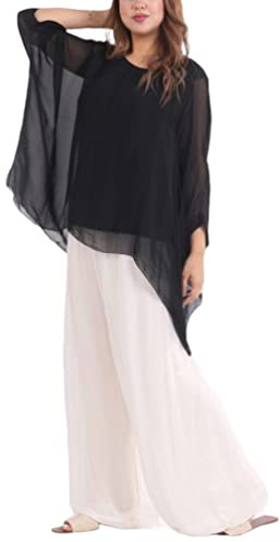 Blusa tipo túnica rosa para mujer, manga corta, cuello redondo, detalle de dobladillo transparente, estilo largo