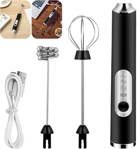 PQETBV Montalatte Elettrico Frullino Elettrico, Montalatte Elettrico Cappuccino, Schiuma latte elettrico 3 Velocità Regolabile per Cappuccino, Matcha, Caffè Schiumoso, Latte