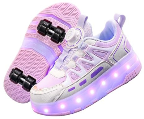 Mateju Zapatos con Ruedas para Niñas Niños, Patines con 4 Ruedas Retirable, Zapatillas de Skateboarding Brillar en la Noche, Zapatillas Deportivas al Aire Libre Multiusos