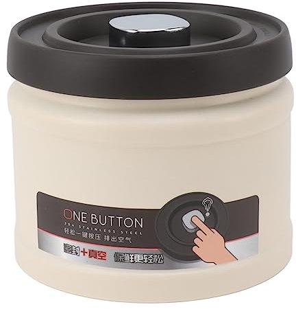 Sunicon Vakuumversiegelter Edelstahl-Kaffeebehälter, luftdichte Aufbewahrung, Tee- und Nüsse-Presstyp für die Küche (1100ML Beige)
