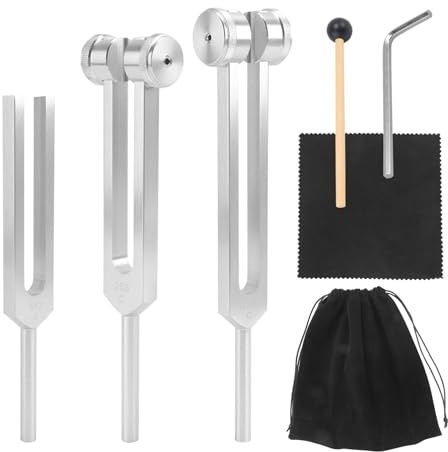 Kopinma stämgafflar set – 128 Hz, 256 Hz, 512 Hz, stämgafflar perfekt för helning, chakra, ljudterapi, behåll kropp, sinne och