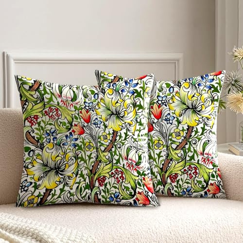 HUASHUZI Outdoor Cushion Covers Bright Flower Garden Decor Bench Couch Outdoor Cushions Furniture William Morris Decorations Double Sided 45x45cm Set of 2 Throw Pillow Case Home Sofa