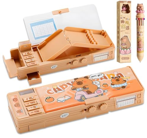 CYGMRFH Capybara Astuccio Multifunzione Pop Up, 12 In 1 Multicolori Penna, Capybara Set di Astuccio, Con Serratura a Password, Penna a Sfera Retrattile, Regalo Carino per Bambini & Studenti