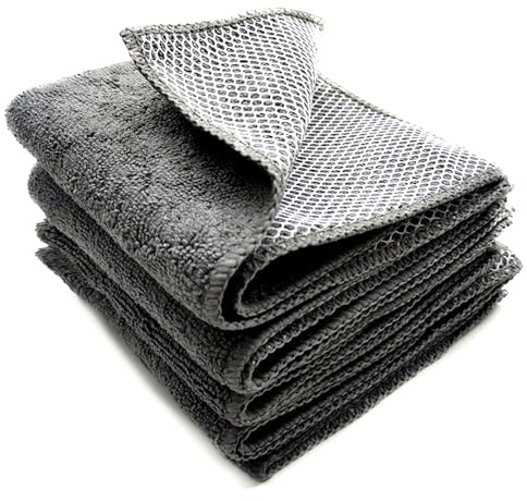 Top-spring Microfiber Cleaning Cloth, 12 x12 Ultra Absorbent Dish Cloths Dry Dish Rags, Washing Cloths with Scrub Side, Microfiber Towel for Cars Kitchen Bathrooms (4pcs, Gray)