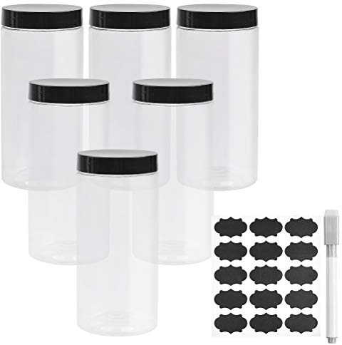 6pcs Tarro de Plástico de Almacenamiento,Frascos de Plástico con Tapa,850ML,Frascos de Especias,Botes Cocina Almacenaje Plastico,Tarros para Conservar,Botes para Especias Con Etiquetas y Marcador