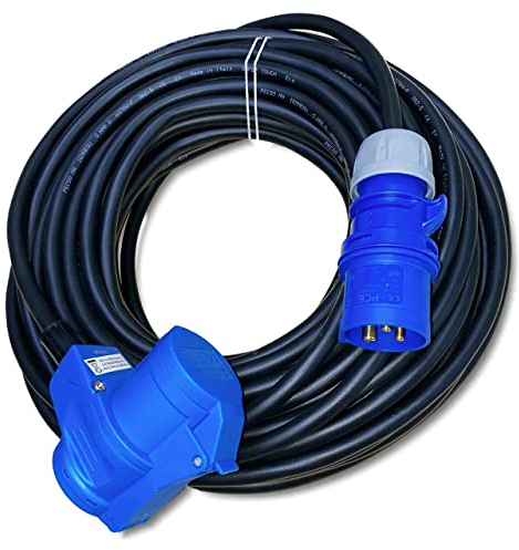 CEE Kabel mit Winkelkupplung auf CEE Stecker 25 Meter IP44 230V / 16A 3-polig 2,5mm² für Camping, Boot, Camper, Wohnwagen, Wohnmobil Verlängerungskabel