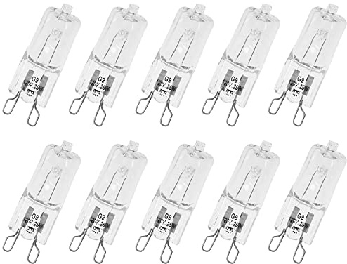 SQXBK 10PCS 120V 25W G9 Halogen Light Bulbs Dimmable Long Lasting G9 Bulb for Chandeliers, Microwave Oven, Range Hood Lights Warm