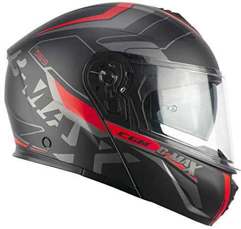 CGM Casco modulare, 569G C-MAX CITY, Nero Rosso opaco,L (59-60cm)