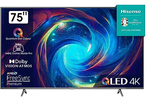 Hisense 75E7KQ PRO 189cm (75 Zoll) Fernseher, 4K UHD, QLED, Smart TV, HDR, Dolby Vision IQ, 144Hz (VRR), HDMI 2.1, Game Mode PRO, Triple Tuner, Alexa Built-In, Dolby Atmos, Dunkelgrau [2023]