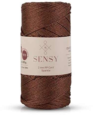 Sensy Premium - Cuerda de poliéster de 2 mm, 230 Metros, 90% Polipropileno 10% poliéster, Cuerda de macramé, Cuerda de Ganchillo de 2 mm, Hilo de Ganchillo, Regalo para tejedor (Cobre Brillar)