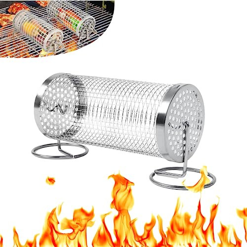 BBQ Rolling Grill Basket - Skewers Alternative BBQ Grill Rack | Stainless Steel All-in-One BBQ Tool for Creative Barbecue Methods | Easy to Clean | Multi-Purpose| BBQ Accessories for Grilling (2pcs)