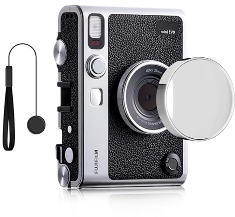 Rieibi Copriobiettivo per Fujifilm Instax Mini Evo, Fuji Mini Accessori per Instax Mini Evo Copriobiettivo con corda anti-perdita, materiale PC Mini Evo Copriobiettivo con interno floccato - Grigio