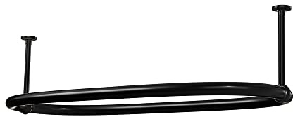 SATOH Oval Shower Curtain Rod for Bathroom Ceiling Mounted Low Carbon Steel Shower Curtain Rail for Clawfoot Tub Black Matt Curtain Rod with Adjustable Ceiling Support - 43x25 Inch(Free Curtain Hooks)