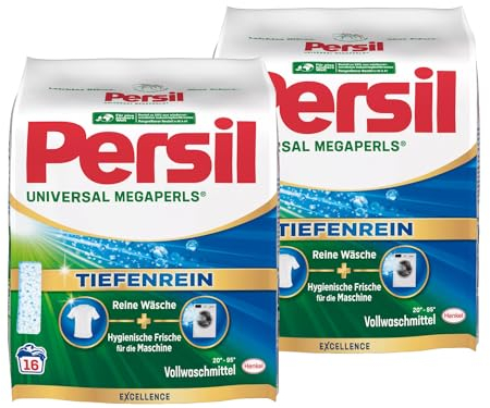 Persil Universal Megaperls 32 Waschladungen (2x 16WL), Vollwaschmittel mit Tiefenrein Technologie, Waschmittel für reine Wäsche & hygienische Frische für die Maschine, 20 °C bis 95 °C