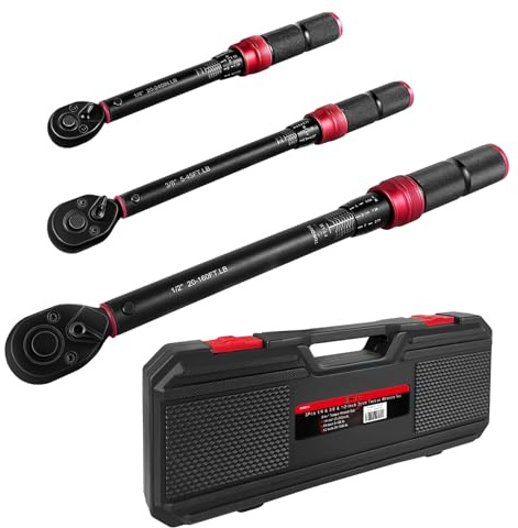 WETT 3Pcs Torque Wrench Set, 1/4'' & 3/8'' & 1/2'' Drive Click Torque Wrench, Dual-Direction Adjustable Reversible 72-Tooth Ratchet Handle, 20-240IN.LB, 5-45FT.LB, 20-160FT.LB