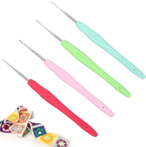 Coopay Juego de Agujas de Ganchillo de Encaje, 4 Unidades, Mini Agujas Con Mango Suave, Finas de 0,5 mm, 0,75 mm, 1,0 mm, 1,25 mm, Tamaños Pequeños Para Encaje e Hilo