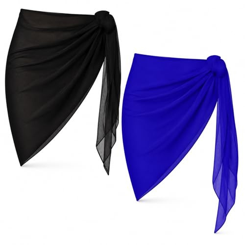 Ensemble 2 pièces pour femme, paréo, cache-maillot, jupe portefeuille, bikini (FR/ES, Alpha/lettres, Taille unique, Taille normale, Taille normale, A - Noir+Bleu royal)