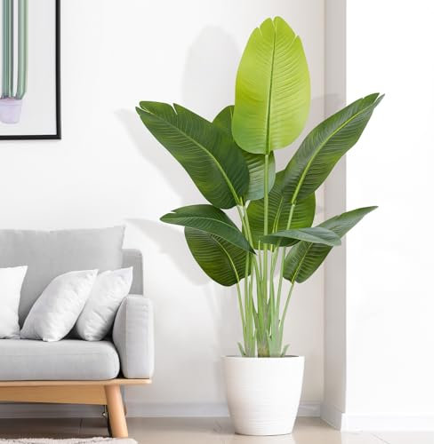 Keeplush Künstliche Paradiesvogel Pflanze groß 120cm künstliche Tropische Palme mit 9 Blättern perfekte künstliche Pflanzen im Topf für drinnen und draußen Haus Büro Garten Moderne Dekoration（1 Pack）