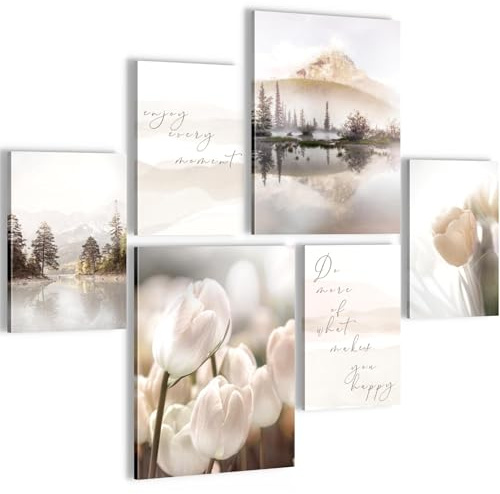 Novart Wandbilder Set Natur Landschaft Beige - KEIN EXTRA RAHMEN BENÖTIGT - Modern Deko - Wohnzimmer Schlafzimmer Flur N035863a