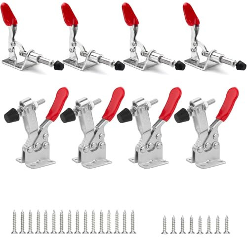 8 Pièces Sauterelle de Serrage, Pince a Bascule avec 16 × Vis M5 + 8 × Vis M3, Dispositif de Serrage pour le Travail du Bois, pour Outil Lourd, Soudage, Travail du Bois (rouge)