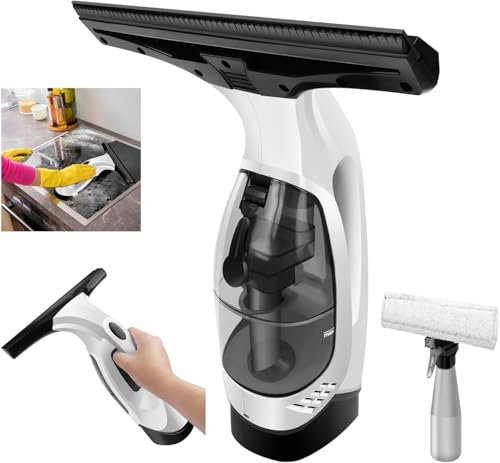 HSHa Aspirador de ventana inalámbrico recargable, rasqueta de 28 cm y botella pulverizadora, aspiradora de mano de 2000 Pa, aspiradora inalámbrica para mampara de ducha, espejo, rasqueta de ducha