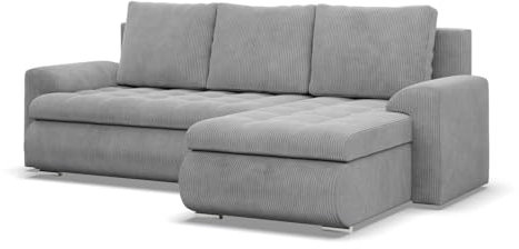 Mebligo - Ecksofa mit Schlaffunktion und 2 Bettkasten Cord - Grau 230x89x159 (BxHxT) FORESTA - Rechts Eckcouch, Sofas & Couches, Couch L Form, Cauchsofa, Sofa Wohnzimmer