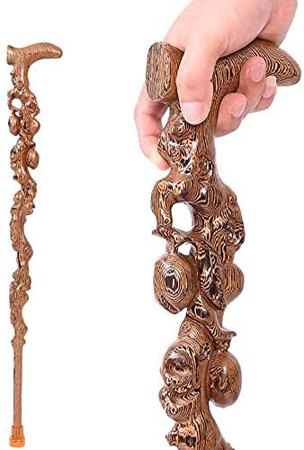 Caña sólida para Caminar de Madera Las Nuevas muletas portátiles Ajustables, muleta de Madera con Tallado Mango Curvo de Mango Curvo, como Regalos, Barras de Costilla, de