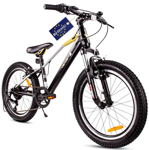 Verdant Bike Vélo pour Enfant pour garçon 20 Pouces Taille de Roue au Choix 6 Vitesses Shimano Vélo Enfant de 6 à 10 Ans Hauteur réglable (Noir et Or)