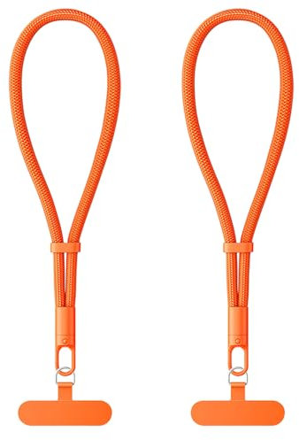 HOTUT Cordón de Correa de Muñeca de Mano, 2 unidades Cadena para Teléfono Móvil Corta con Parche Ultrafino, Antipérdida, Longitud Ajustable para Teléfono Móvil Camara Teclas Cartera -Naranja