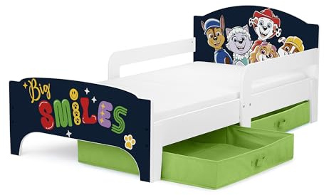 Leomark - Cama infantil inteligente Paw Patrol - La Patrulla Canina con Chase, Stella y Sus Amigos - Lattes + Colchón Incluido, Cama Individual 70x140 cm