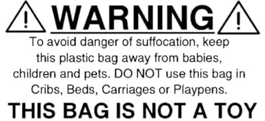 Sticky Labels for Plastic Bags - 100 Pcs, White Label Stickers with Suffocation Warning Labels 60x30 mm Strong Adhesive Stickers for Safety Compliance of Plastic Suffocation Warning for Small Business