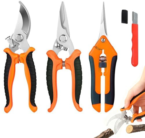 Sécateur de Jardin, 3 Pièces Ciseaux Jardinage Plante, Secateur Professionnel En Dérivation, pour Plantes, Fleurs, Branches, Roses, Bonsaïs, Légumes, Fruits