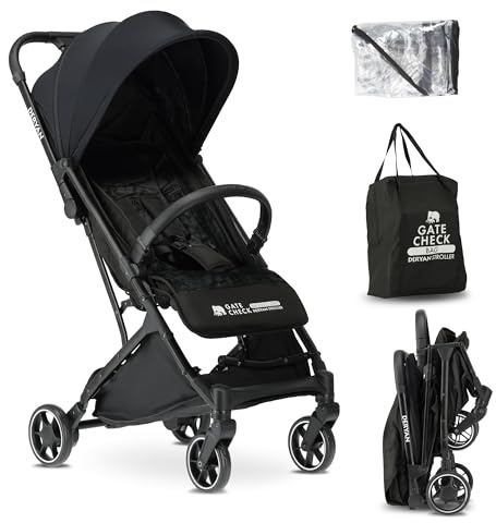 Deryan Telone Buggy – Include protezione antipioggia e borsa per il trasporto – Ultraleggero – Comfort da viaggio compatto – Nero