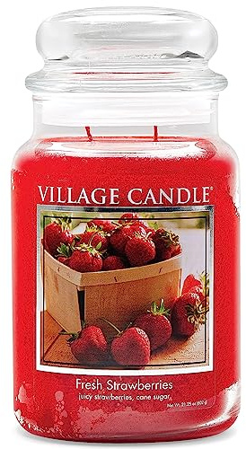 Village Candle Fresh Strawberries 26 oz Glass Jar Scented Candle, Large