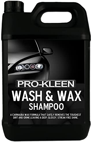 Pro-Kleen Wash & Wax Shampoo with Carnauba Wax 5L - pH Neutral Professional Car Wash Shampoo, Suitable for all Car Exteriors, Glossy Just Waxed Shine