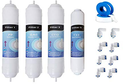 Depurtek | Kit Osmosis Inversa Filtros | Alta Rendimiento Compatibilidad HIDROBOX HIDROSALUD | HIdrotek NT02 N02T | Incluye Codos Rosca Rollo de Teflon, 4 Unidades, Carbono