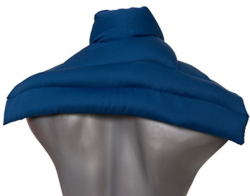 Cuscino termico cervicale XL con farro bio, per collo, spalle e schiena. | Tessuto biologico blu genziana - Piacevole calore.