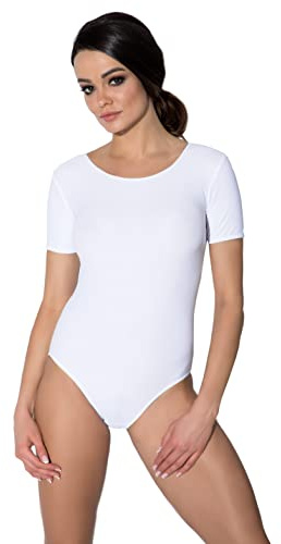 Aquarti Damen Ballett Trikot Kurzarm Gymnastik Tanz-Body, Farbe: Weiß, Größe: 38
